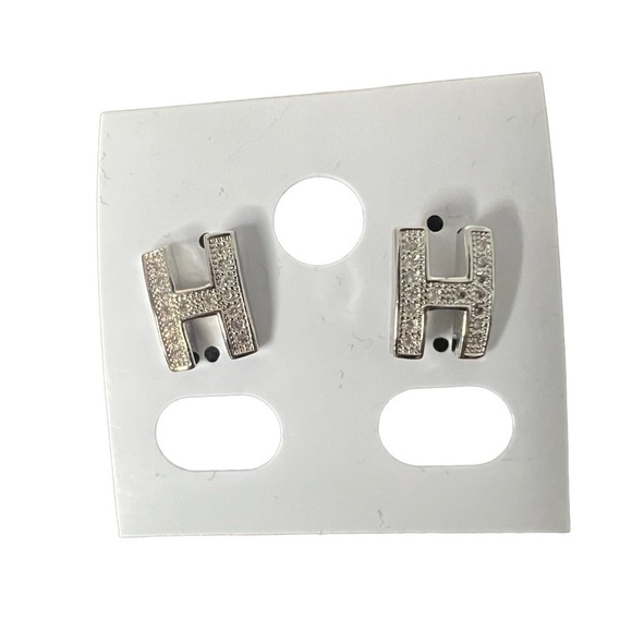 Jewelry - Micro Paved Silver Letter H Stud Earrings New